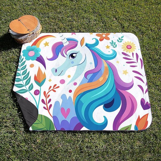 CafePress Colorful Whimsical Unicorn 50 x 60 Water-Resistant Outdoor Blanket