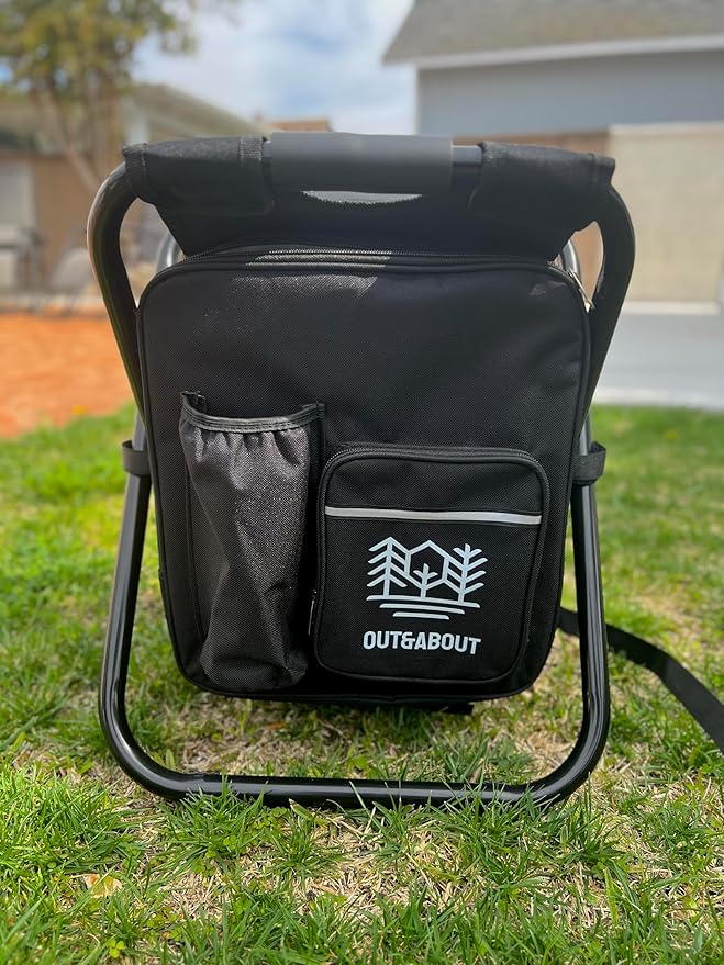 Out&ampAbout 3-in-1 Backpack Stool Cooler Chair 400 LBS Max Load Portable Folding Fishing Cooler Stool - Black
