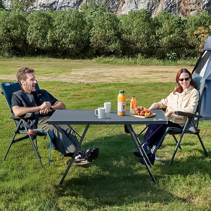 EVER ADVANCED Large Camping Table for 4-6 Person Portable Folding Aluminum Table with Carrying Handle Suitable for BBQ Picnic Camping and Indoor Use Support up to 130LBS Gray