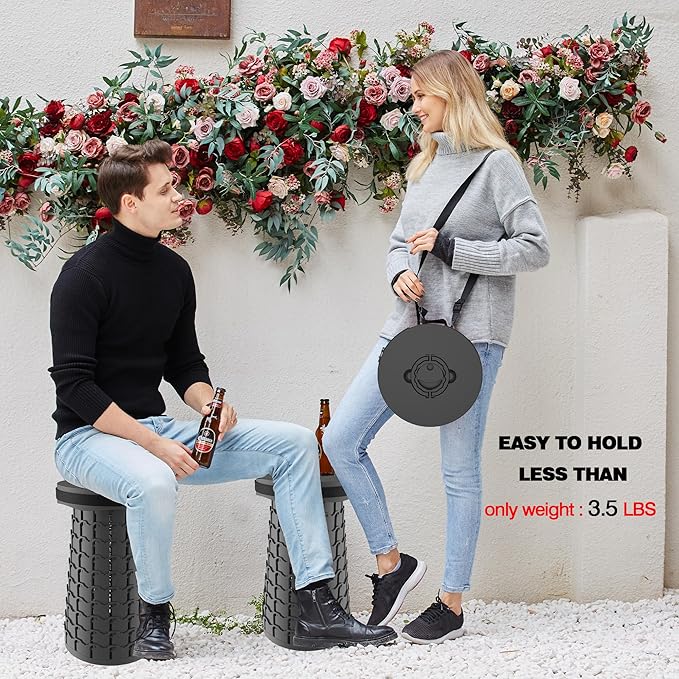 ALEVMOOM Upgraded XXL Collapsilbe Stool with Thick CushionMore Sturdy and Height 19.7“D11.8”Portable and Lightweight Adjustable Telescoping Stool for Camping Hiking BBQ Max Loading 1000Ibs