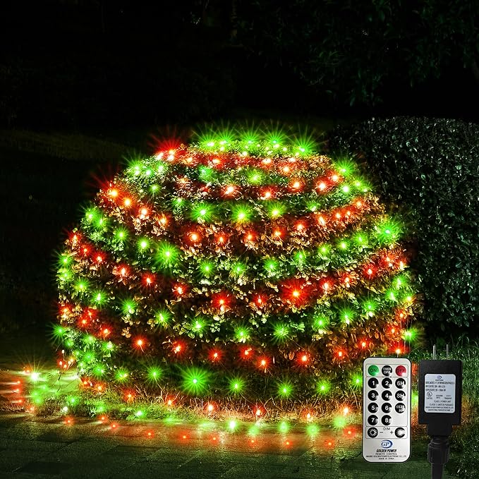 WBao Christmas Lights 200LED 9.8ft x 6.6ft Christmas Bush Lights 8 Modes Timer End to End Connectable Waterproof Design for Lawn Bush Tree Outdoor Xmas Decorations Red Green (Clear Wire)