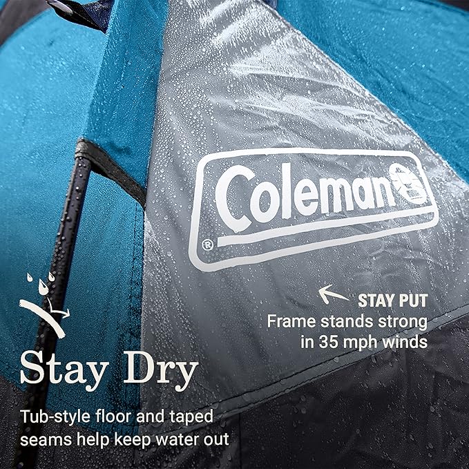 Coleman Camp Burst 4-Person Camping Tent Umbrella-Style Pop-Up Tent with 45s Easy Setup Dark Room Option Available Tub Floor and Taped Seams Keep You Dry 360° Views | Umbrella-Style Pop-Up Tent