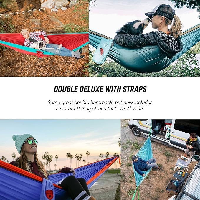GRAND TRUNK TrunkTech Double Hammock | Ultra-Strong &amp Lightweight | 11 ft Hammock with Ripstop Nylon | 500 lb Capacity | Fast-Drying &amp Weather-Resistant | Navy/Light Blue