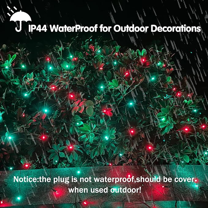 HISHINY LED Christmas Net Lights Outdoor6ftx6ft 144LED Green Wire Connectable Indoor Outdoor Bush Mesh Net Lights String for Halloween Christmas PartyShrubYardTree（Red &amp Green）