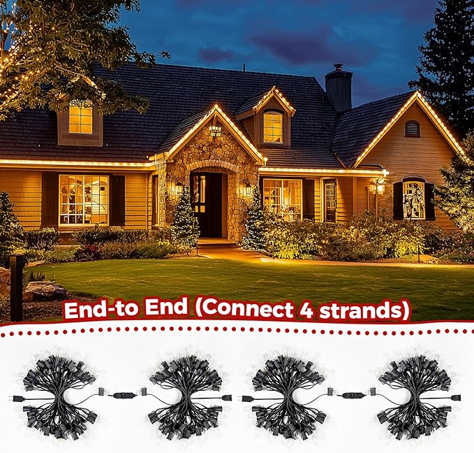 Minetom C9 Clear Christmas String Lights 25FT 25 Blubs Bright &amp Warm Outdoor Christmas Lights Long Life C9 String Lights for Tree Patio Gazebo Wreath Black Wire