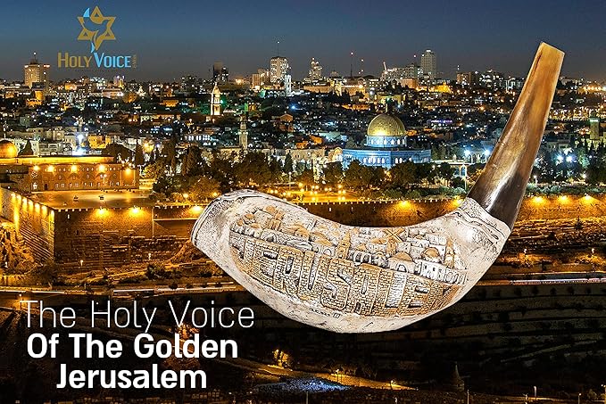 Holy Voice Sterling Silver-Plated Shofar 24-26 Horn from Israel - Jerusalem Decoration Ram with Stand Carrying Bag and Cleaning Brush – Made in Israel.
