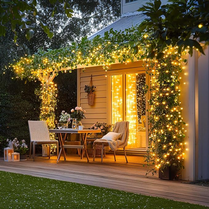 JMEXSUSS 500 LED Christmas Lights Outdoor 173ft Warm White Christmas Tree Lights 8 Modes Plug in Twinkle String Light for Outside Holiday Indoor Ceiling House Xmas Decorations