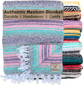 Del Mex Classic Mexican Blanket Large Authentic Woven Falsa Throw (70x50) Artisan Southwest Décor for Beach Yoga Outdoors (Mint/Pink/Gray)
