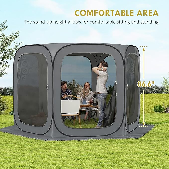 Outsunny 11 x 11ft Pop Up Screen Tent Portable Camping Gazebo Canopy Screen House with UPF50+ Oxford Cloth and Carry Bag for Patio Backyard Deck and Outdoor Activities