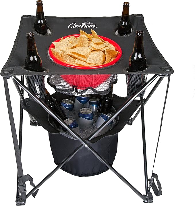 Camerons All-in-One Tailgating Table - Portable Folding Camping Table with Insulated Cooler Food Basket Cup Holders &amp Travel Bag - Collapsible Picnic Table for Outdoor BBQs Beach &amp Camp Tri