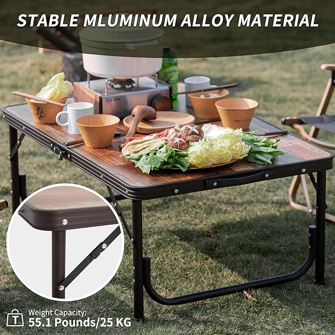 Naturehike Folding Camping Table Portable Tables with Adjustable Legs 35.4×23.6×14.6 Inch Foldable Camp Pinic Tables with Carry Bag for Outdoor Camping BBQ Travel - Large Wooden