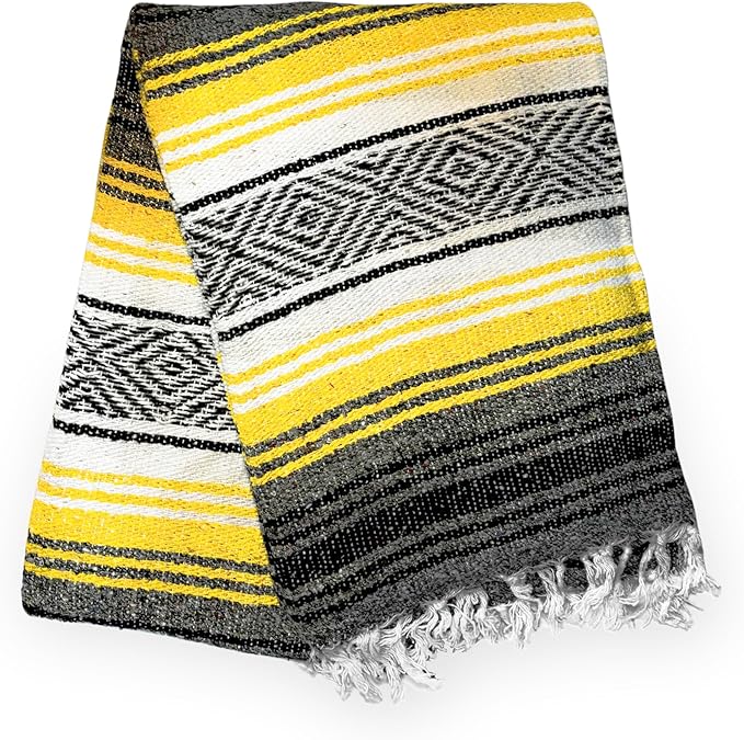 AM Yellow Falsa Blanket Camping Authentic Mexican Comfort