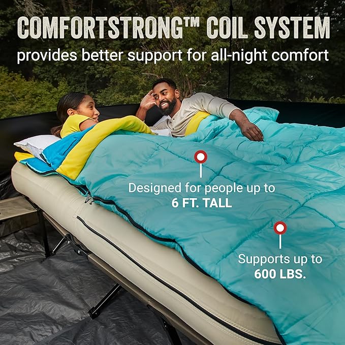 Coleman Queen-Size Airbed Cot Combination Folding Air Mattress with Steel Frame &amp Side Table Battery Pump Included Great for Camping Lounging Elevated Sleeping Guests &amp More
