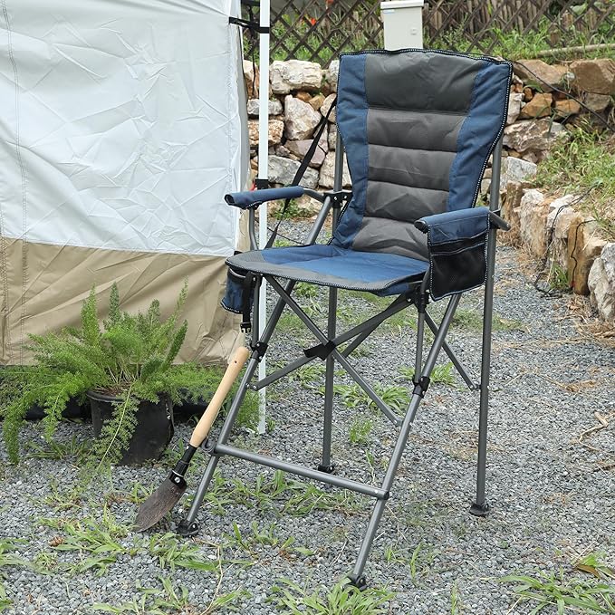 REDCAMP Oversized Tall Camping Chair for Adults 2 Pack Portable High Folding Directors Chair Foldable Bar Height Stool with Side Pocket for Lawn Sport Blue