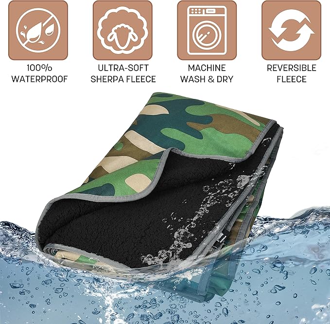 Tirrinia Waterproof Outdoor Blanket with Sherpa Lining Windproof Triple Layers Warm Comfy Foldable for Camping Stadium Beach Picnic Grass Concerts Car Dog 51''X 59'' &amp 59''X 80''