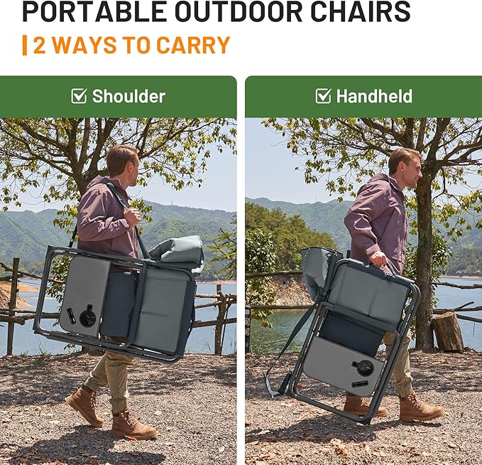 TIMBER RIDGE XXL Foldable Directors Chair with Side Table Extra Wide Camping Chairs for Adults Heavy Duty Supports 500 lbs Oversized Folding Lawn Chair for Picnic Beach Sports Fishing Grey-2 Pack