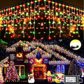 KNONEW 99ft 1216 LED Christmas Lights Outdoor Decorations with 228 Drops 8 Modes Curtain Fairy Light Clear Wire LED String Light Decor for Wedding Party Christmas (Red and Green)