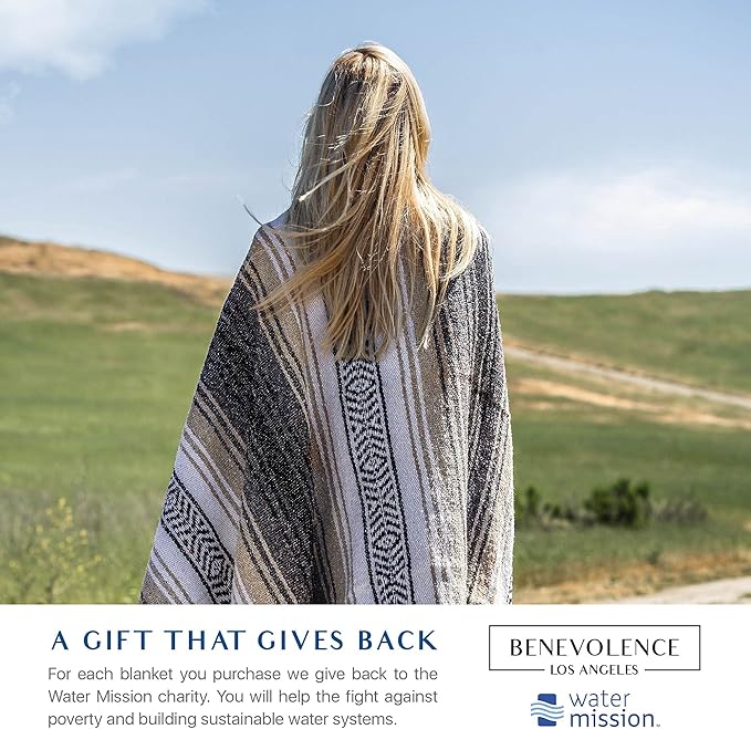 Benevolence LA Authentic Handwoven Mexican Blanket | Yoga Blankets Outdoor Picnic Beach Camping | Equestrian Saddle | Serape 50x70 inches - Sand Pack of 1