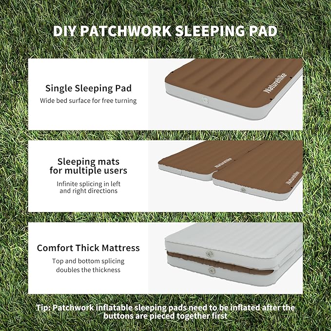 Naturehike 20oz Ultralight Sleeping Pad with Sidewalls Insulated Inflatable Sleeping Pad 6.5R Lightweight Sleeping Mat for Camping Hiking Backpacking 10cm Thickened