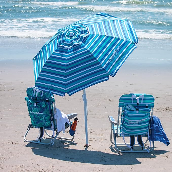 Tommy Bahama 6' UPF 50+ Tilt Beach Umbrella with Integrated Sand Anchor Wind Vent and Carry Bag