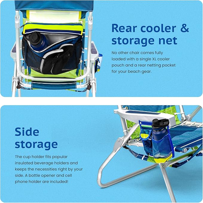 Homevative Backpack Fold-Up Beach Chair 5 Positions Towel bar Cooler Storage Pouch Cup Holder and Phone Pocket