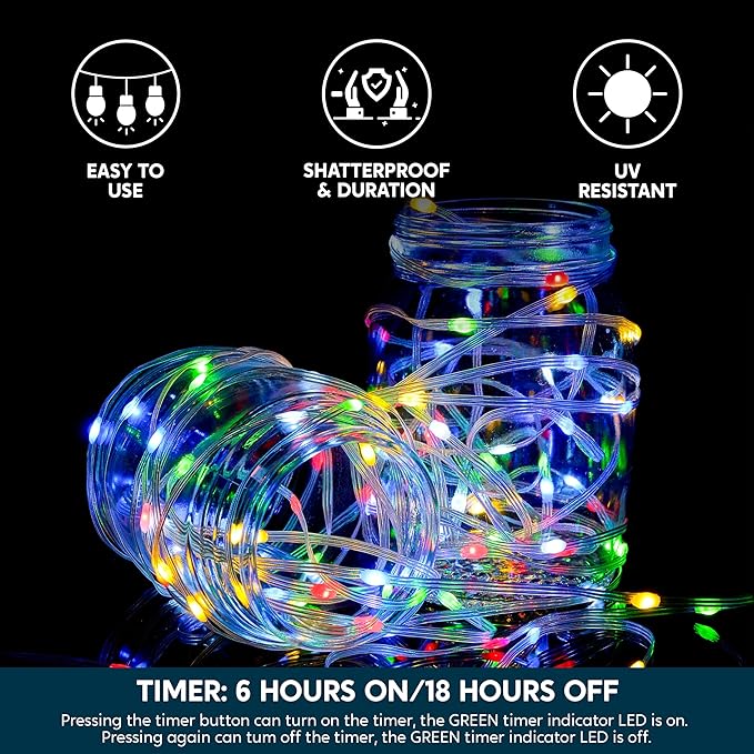 Joiedomi 600 LED Christmas Lights Outdoor197 FT Multicolor Christmas Tree Lights with 8 Modes Timer PVC Clear Wire String Lights with Reel for Indoor Outdoor Holiday Xmas Eve Night Decorations