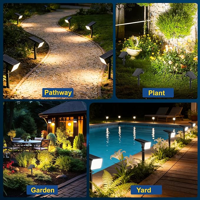 LANSOW 12 Pack Solar Spot Lights Outdoor Waterproof IP67 (90 LED/4 Modes) Solar Landscape Spotlights 2-in-1 Solar Powered Flood Lights for Yard Garden Pathway Outside Tree Auto ON/Off(Warm White)