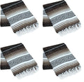 La Montana Mexican Blankets and Throws 4 Pack 74x50 - Made in Mexico Lightweight Yoga Blanket for Schools Studios Outdoors Camping Picnic Decor - Machine Washable Dark Brown/Mocha/White