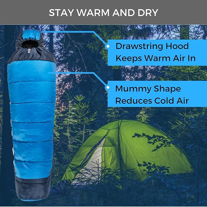 Viking Trek 350x Lightweight Adult Sleeping Bag – Warm &amp Breathable Compact Camping Gear for Hiking and Backpacking - Camping Essentials - Includes 100% Waterproof Stuff Sack