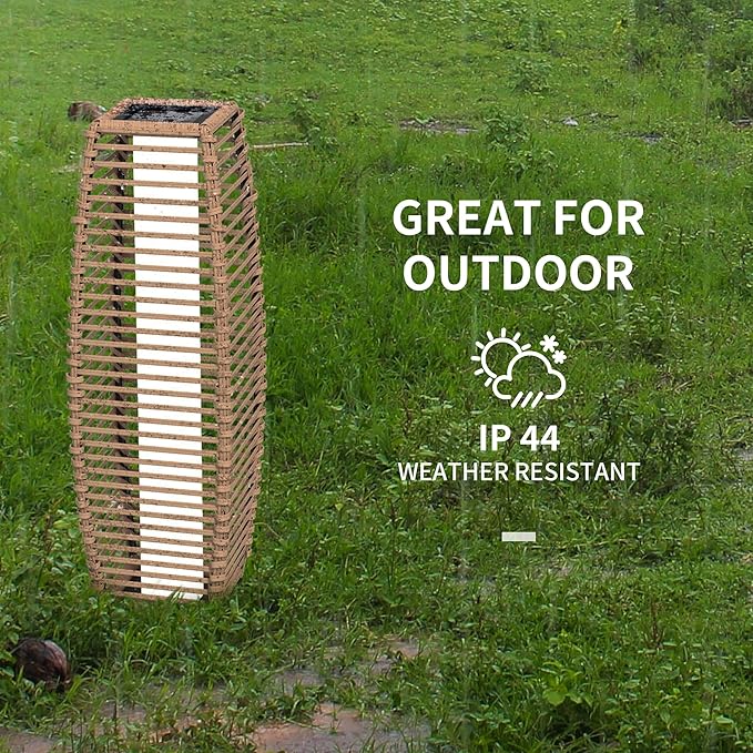 Outsunny Solar Floor Lamp Outdoor Rattan Garden Lantern Pathway Light &amp Decorative Driveway Lighting with Auto On/Off LED Lights for Porch Yard Lawn Courtyard Deck Sand