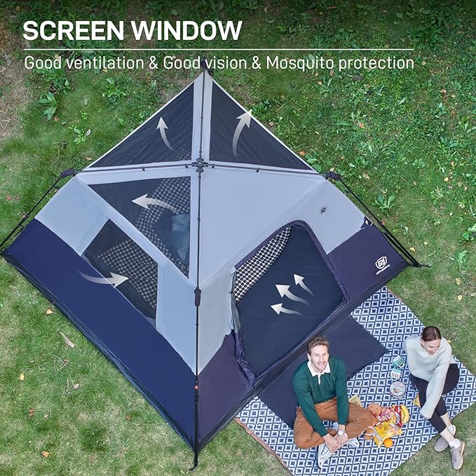 EVER ADVANCED 6 Person Camping Tent Blackout Design Tent for Camping Instant Cabin Tents for Family with Rainfly 60s Easy Setup Water-Resistant