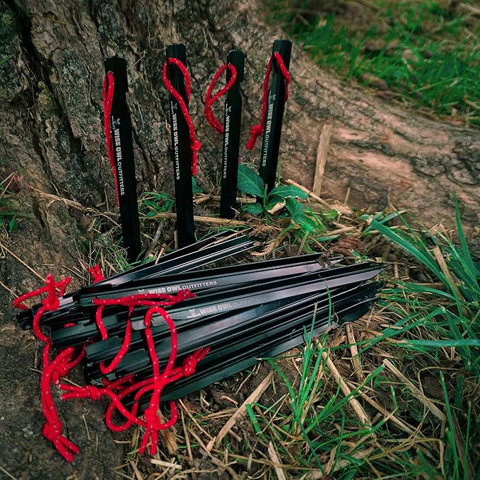 Wise Owl Outfitters Tent Stakes Heavy Duty 16 Pack – Lightweight Non-Rust Aircraft Aluminum Tent Pegs - Metal Ground Stakes for Camping Canopy Tarp