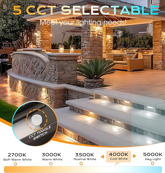 CLOUDY BAY [8 Pack] 7 Inch 5W 5CCT Hardscape Paver LightRetainng Wall Lights OutdoorIP65 Waterproof2700K/3000K/3500K/4000K/5000K Selectable12V-15 VAC/DC Low VoltageFrost Lens Step Deck Light
