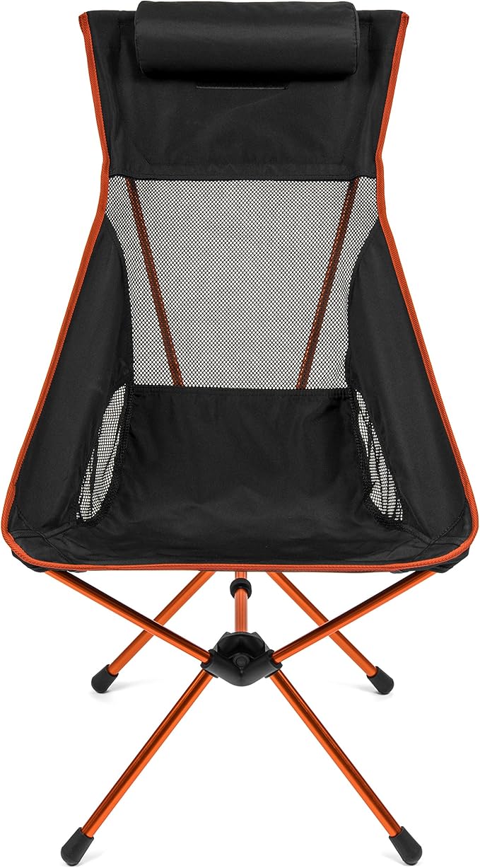 Cascade Mountain Tech Outdoor High Back Lightweight Camp Chair with Headrest and Carry Case - Black