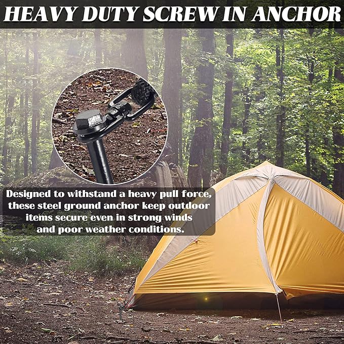 6 Pack Ground Anchor Heavy Duty Earth Anchors with T Handle Hex Wrench &amp Power Nut Driver Metal Stakes Ground Anchors Screw in for Swing Trampoline Tents Securing Animals