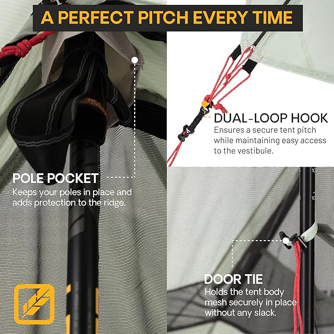 Featherstone Backbone Ultralight Tent for Backpacking Camping Thru Hiking - Trekking Pole Backpacking Tent - Waterproof Single-Wall Durable Shelter - Compact Light &amp Easy to Carry