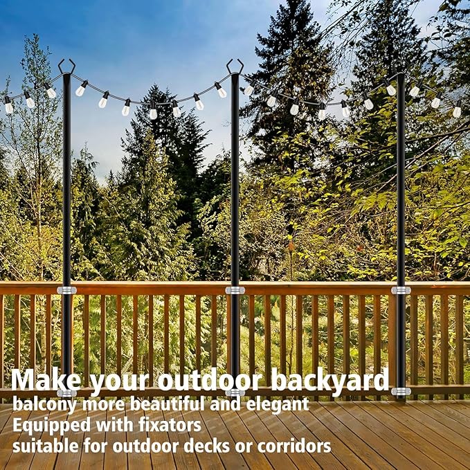 10Ft String Light Poles 6 PackLight Poles for Outside LightsOutdoor with Fence Brackets Hanging LightsMetal Stand Deck Patio Backyard