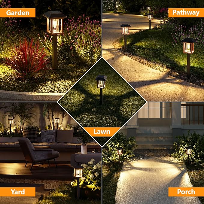 XMCOSY+ Solar Pathway Lights Outdoor 25 LM LED Garden Lights with Seed Glass 2-Tone/Colour Waterproof Solar Powered Decorative Lighting for Yard Landscape Driveway Walkway (Warm White)