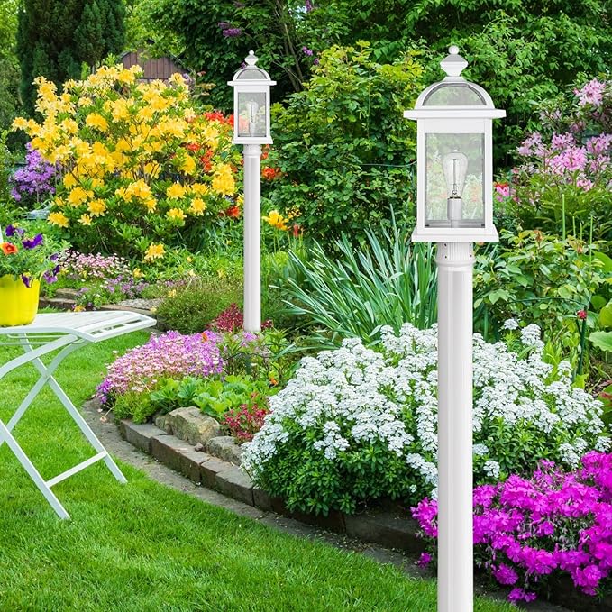 Darkaway Large Post Lights 22inch Outdoor Lamp Post Light Fixture with Seeded Glass Lamp Posts Outdoor Lighting for Patio Garden Pathway (Large White)