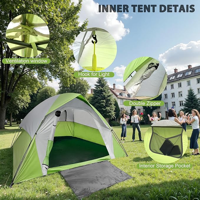 XL 6 Person Dome Camping Tent Double Layer Waterproof Removable Rain Fly for Outdoor Hiking Fishing (6 People Green)