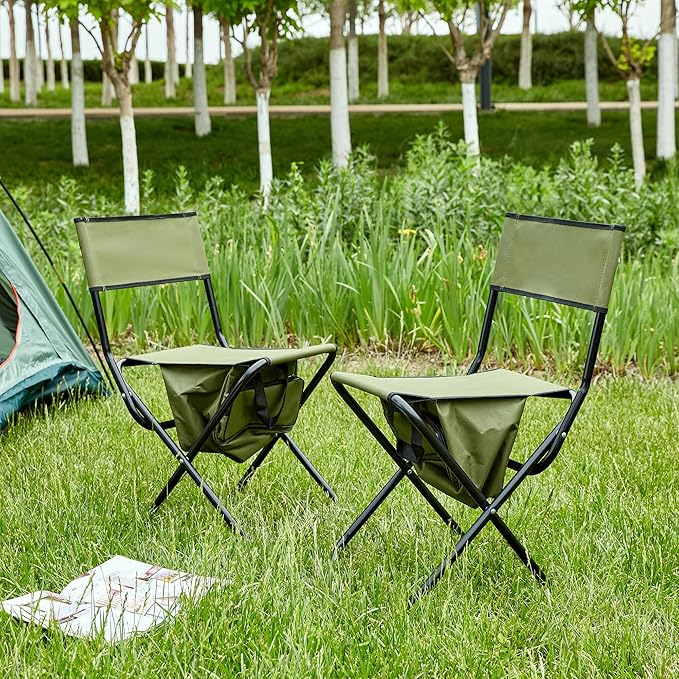 2-Piece Camping Chair Portable &amp Lightweight Portable Folding Chair Fishing Chair with Storage Bag Foldable Compact Fishing StoolFolding Stools Folding Camping StoolGreen