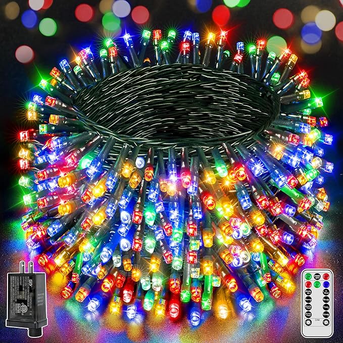 328 FT 1000 LED Christmas Lights Waterproof Outdoor String Lights with Remote and Timer Christmas Tree Lights with 8 Modes Dimmable Fairy Lights for Holiday Decor (Multicolor)