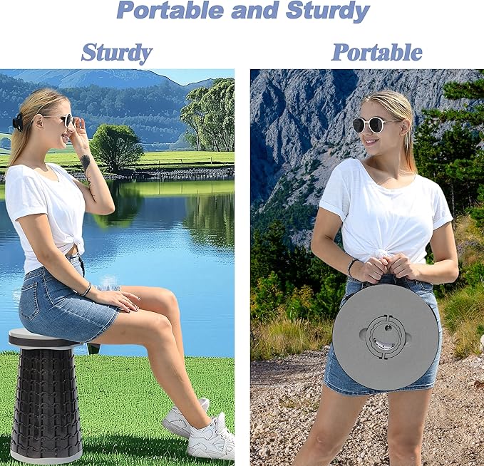 ALEVMOOM Upgraded XXL Collapsible Stool with Cushion 19.71000lbs Max WeightWider &amp Taller Seat Heavy Duty Portable Retractable Folding Chair or Travel Foot for Camping &amp Outdoors(Grey)