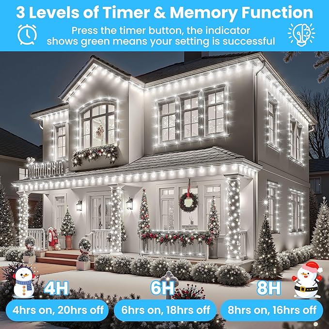 492FT 1500 LEDs String Lights with Remote Dimmable 8 Modes Timer &amp Memory Function Fairy Rope Light for Christmas Tree Indoor Decor-Cool White