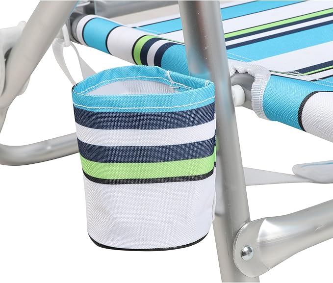 Portal 14.17 X 19.69 X 31.1 Lightweight Adjustable Hi-Back Folding Beach Chair with Cup Holder and Padded Carry Strap Blue