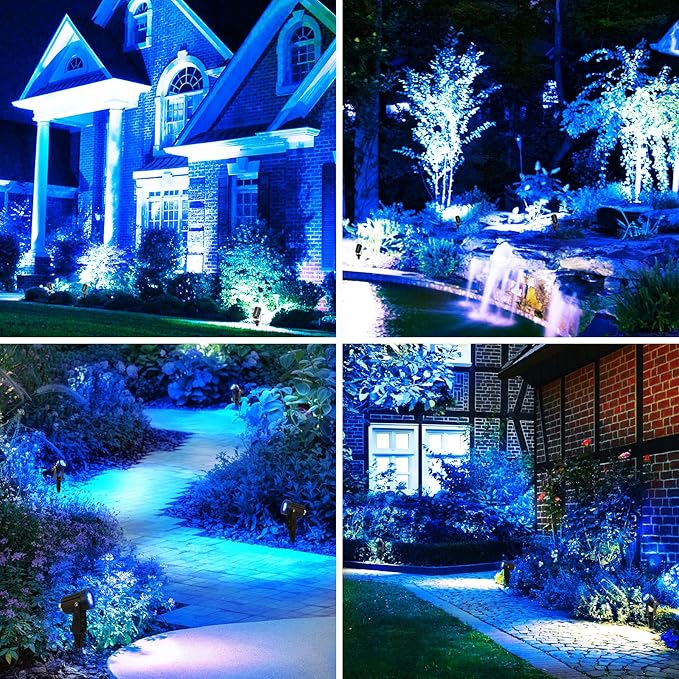 Blue Solar Spot Lights Outdoor2 Pack Solar Landscape Spotlights IP65 Waterproof 9.8ft Cable Auto On/Off Outdoor Wall Lights for Garden Yard Driveway Porch Walkway Pool (1-in-1)