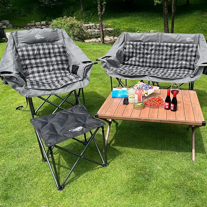 Oversized Camping Chairs for Adults Heavy Duty Padded Portable Lawn Chairs Outdoor Folding Chairs XL Camp Chairs with Cup Holder Suproot 500 lbs Gray Plaid