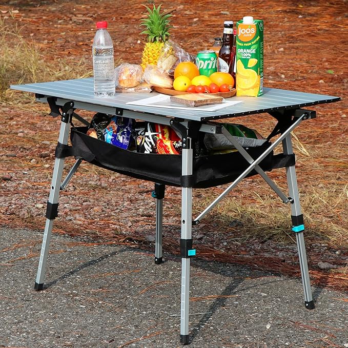 Portable Camping Table with Adjustable Legs Lightweight Aluminum Folding Table Foldable Table for Outdoor Cooking Picnic Beach Backyards Rectangular