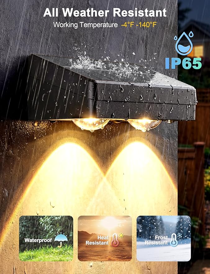Solar Fence Lights with Remote Warm White Cool White and RGB Color Glow LED Outdoor Wall Lights IP65 Waterproof Solar Lights for Fence Backyard Railing and Deck Home Improvement 2 Pack