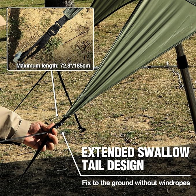 REDCAMP 10x17ft Large Waterproof Camping Tarp Hammock Rain Fly with UV50+ Sun Protection 8 Guy Lines &amp Stakes＋ Aluminum Adjustable Camping Tarp Poles Set of 2 90 Telescoping Lightweight Tent